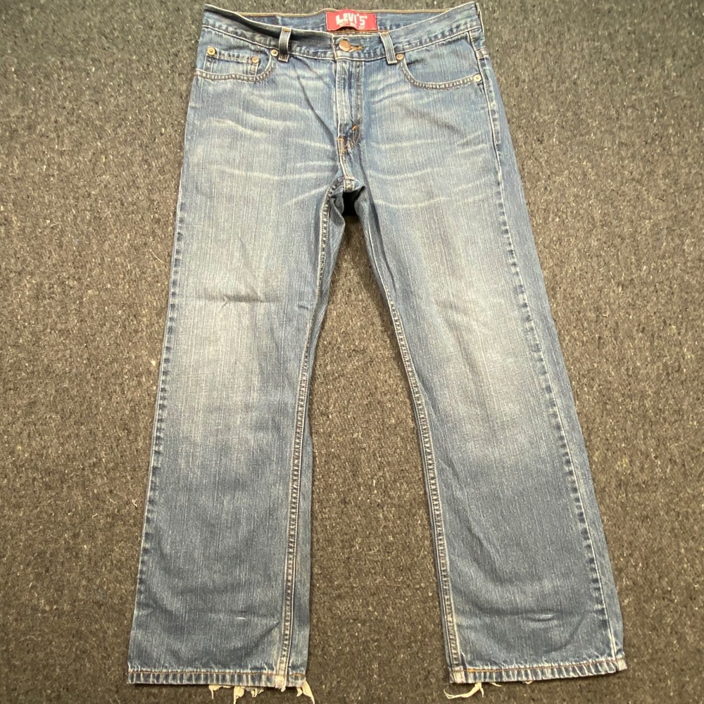 Levis 527 Bootcut Jeans 12H/32x27 Boys Blue‎ Distressed Cotton Denim Pants